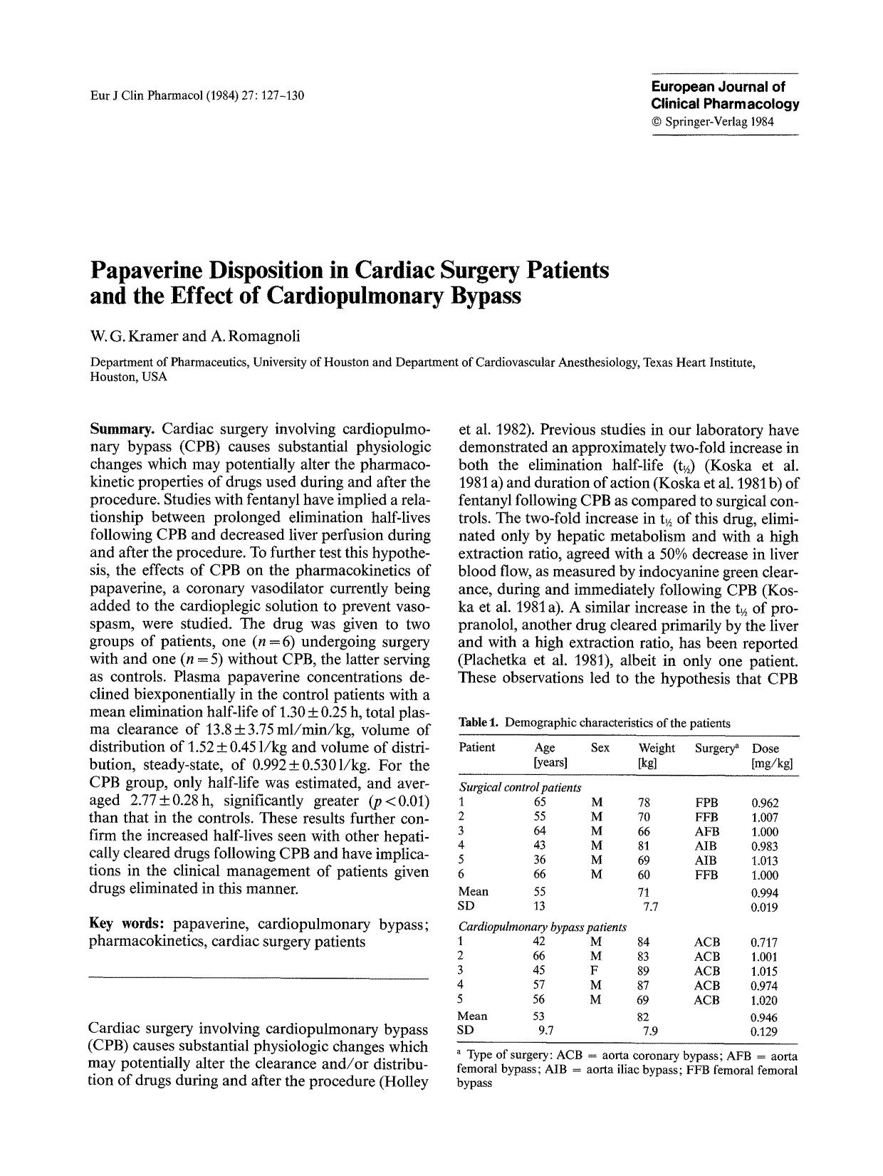 Papaverine disposition in cardiac surgery patients and the effect of cardiopulmonary bypass by Unknown