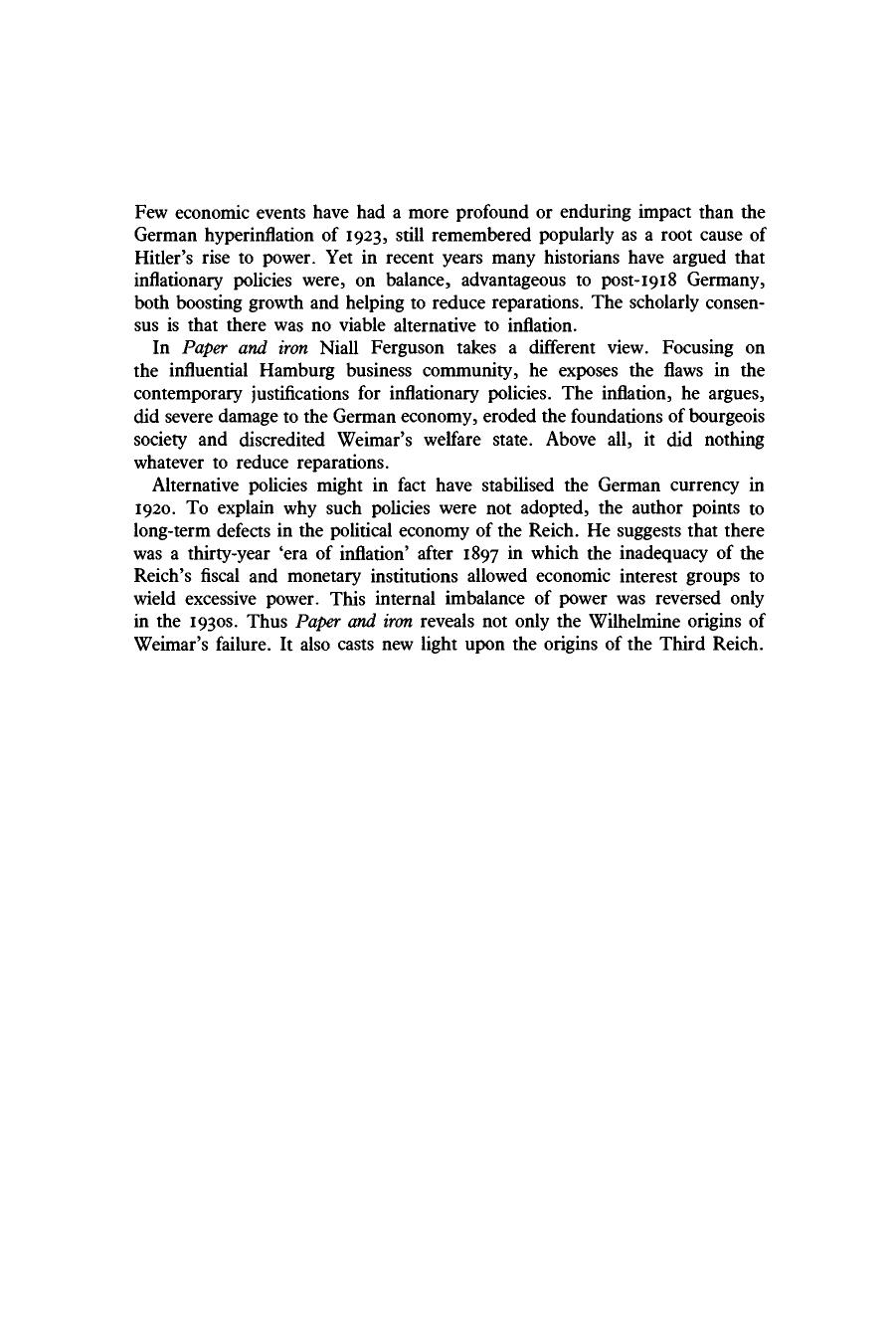 Paper and Iron: Hamburg Business and German Politics in the Era of Inflation, 1897-1927 by Niall Ferguson