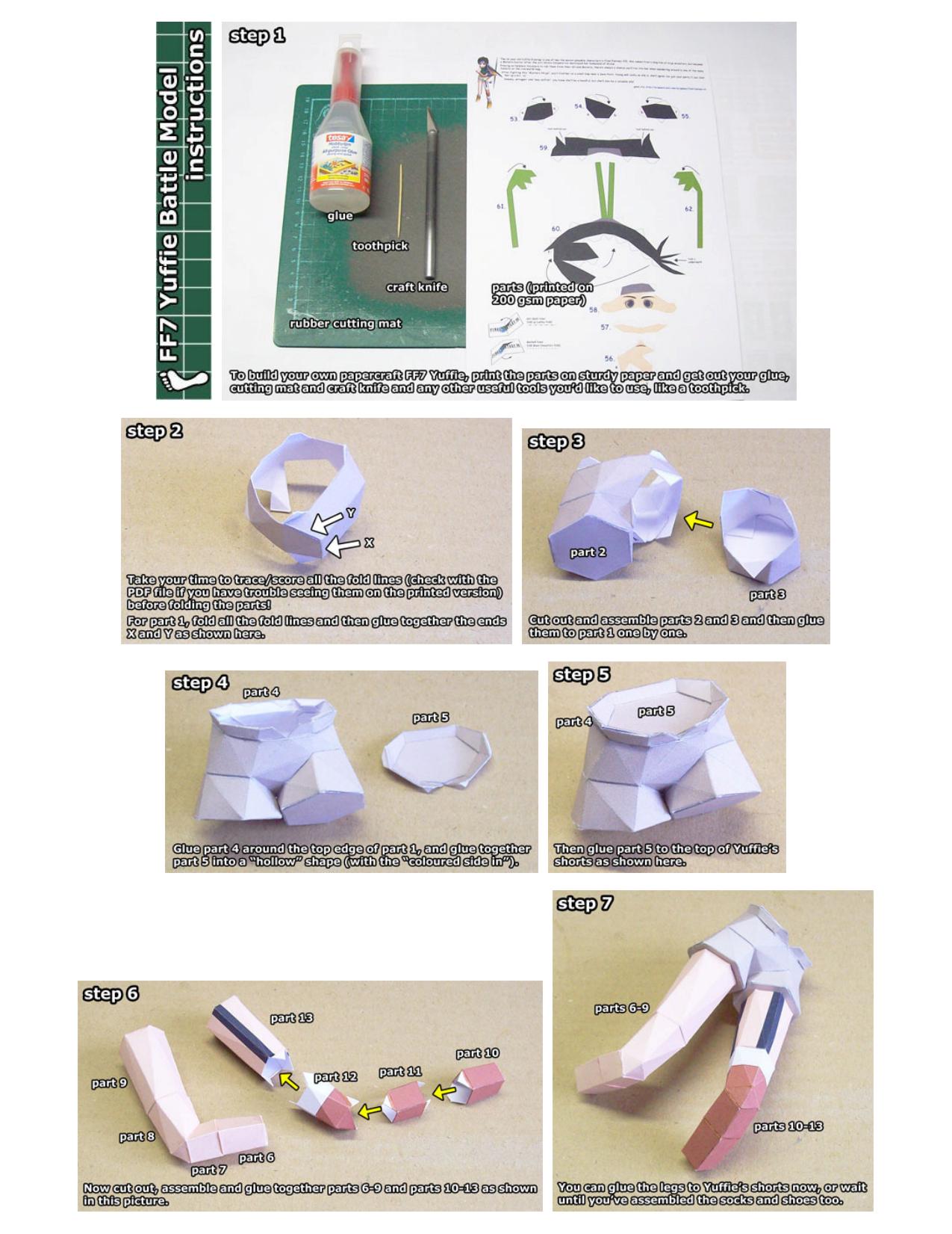 Papercraft Final Fantasy VII Yuffie battle model instructions by www.kickme.to/ninjatoes