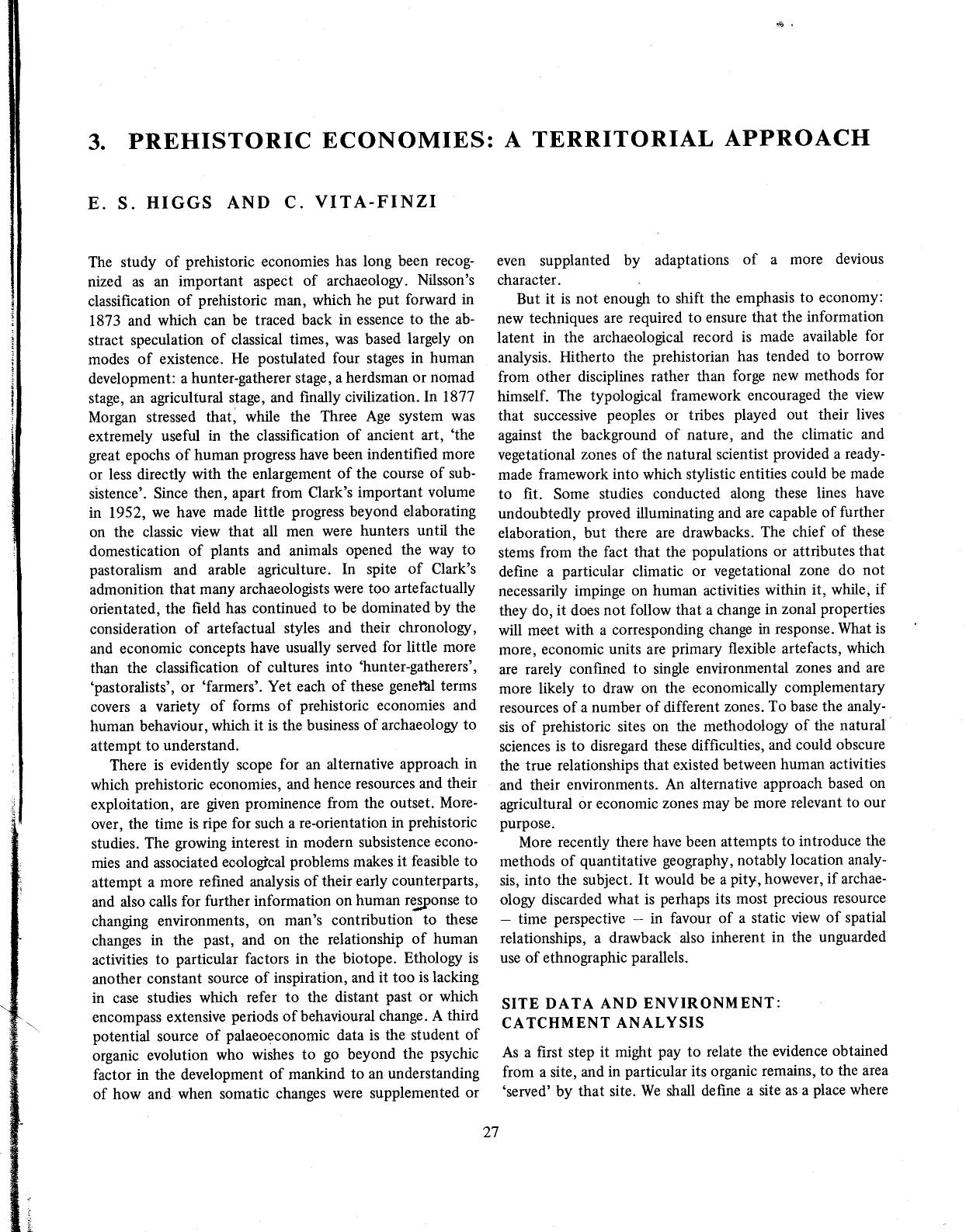 Papers in Economic Prehistory: Studies by Members and Associates of the British Academy Major Research Project in the Early History of Agriculture [Chapter 3] by E.S. Higgs C. Vita-Finz