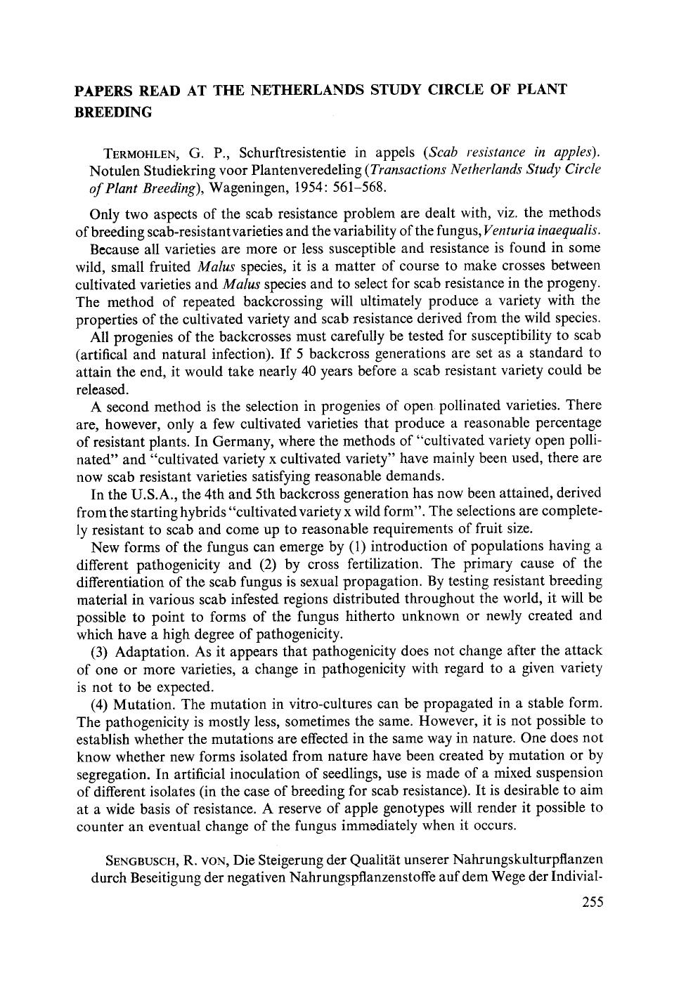 Papers read at the Netherlands Study Circle of Plant Breeding by Unknown