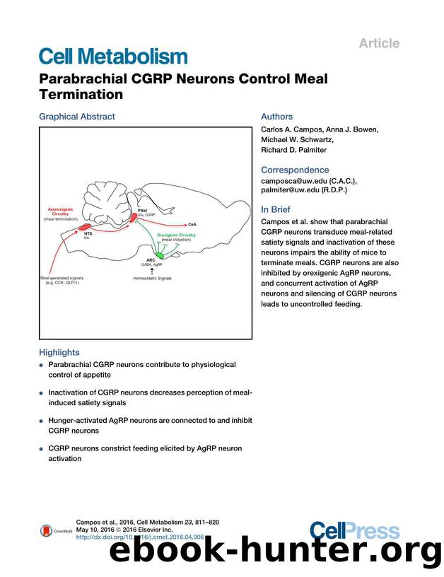 Parabrachial CGRP Neurons Control Meal Termination by Carlos A. Campos & Anna J. Bowen & Michael W. Schwartz & Richard D. Palmiter