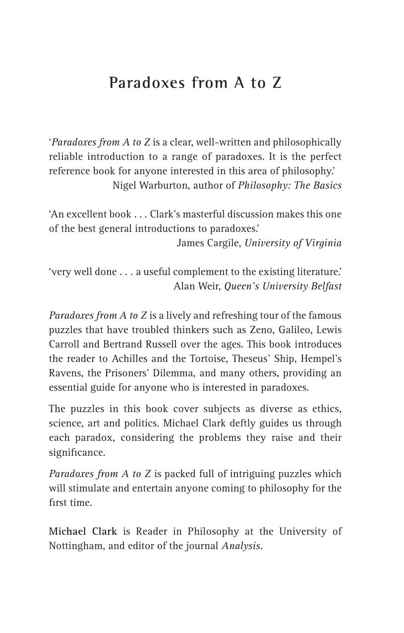 Paradoxes from a to z by Clark Michael