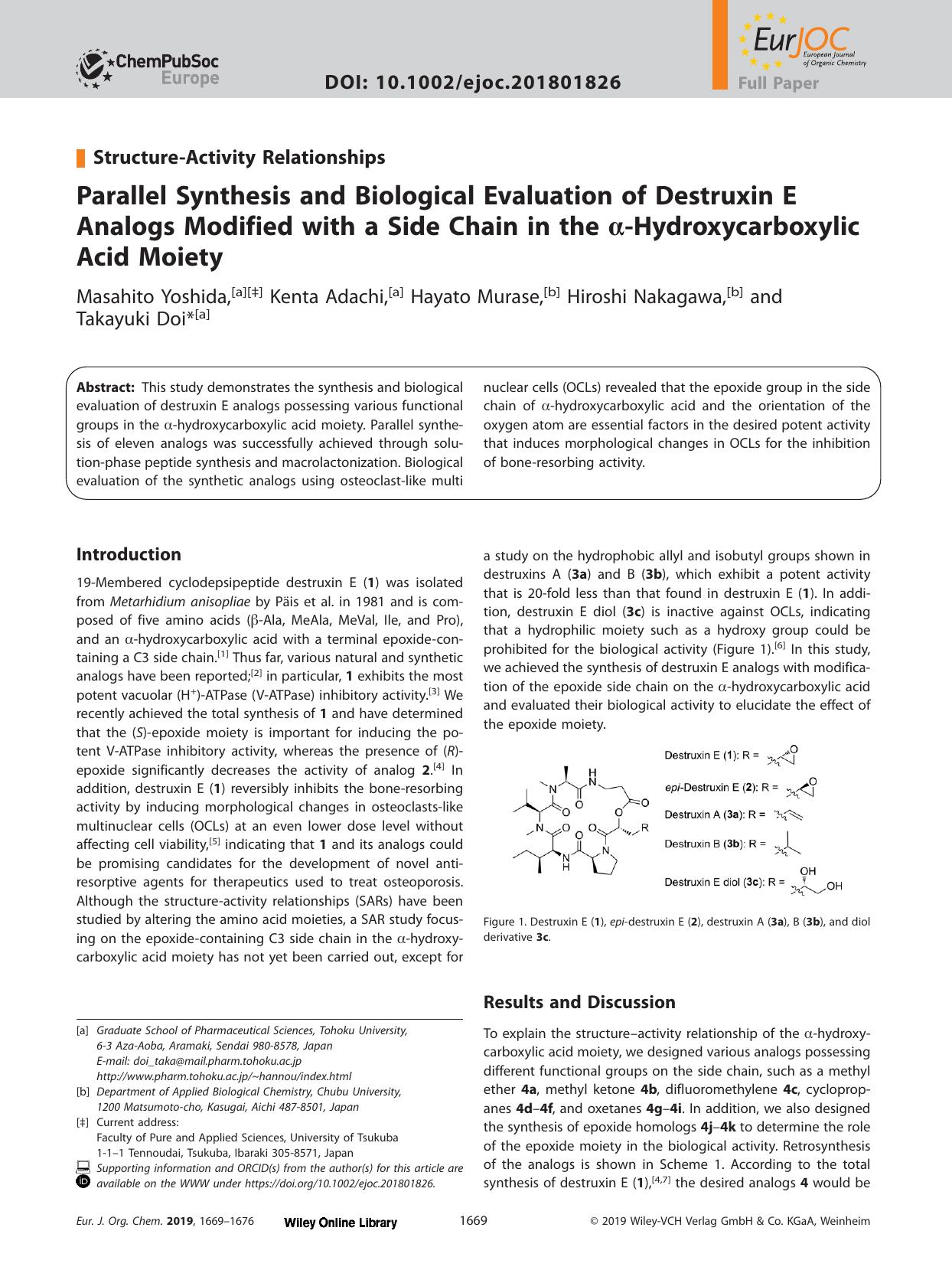 Parallel Synthesis and Biological Evaluation of Destruxin E Analogs Modified with a Side Chain in the α‐Hydroxycarboxylic Acid Moiety by Unknown
