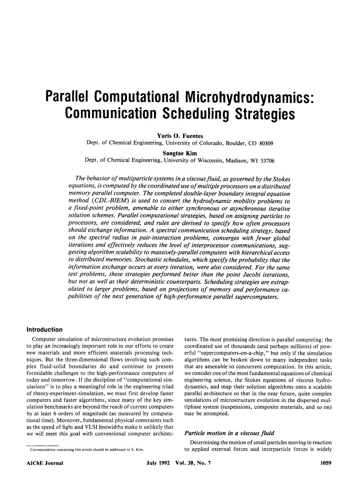 Parallel computational microhydrodynamics: Communication scheduling strategies by Unknown