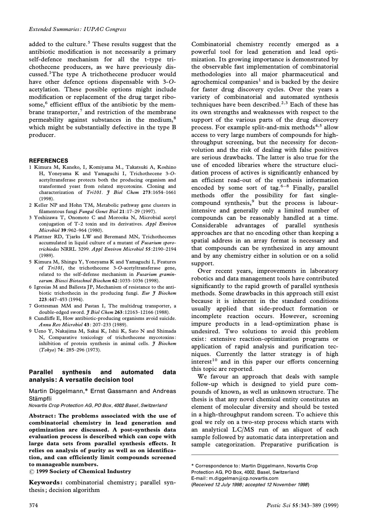 Parallel synthesis and automated data analysis: a versatile decision tool by Unknown