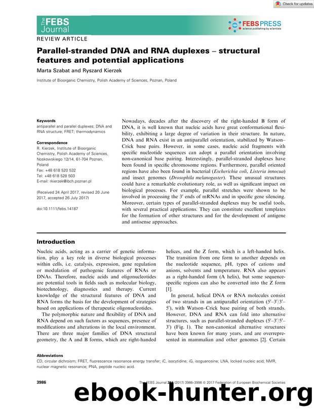 Parallelâstranded DNA and RNA duplexes â structural features and potential applications by Unknown