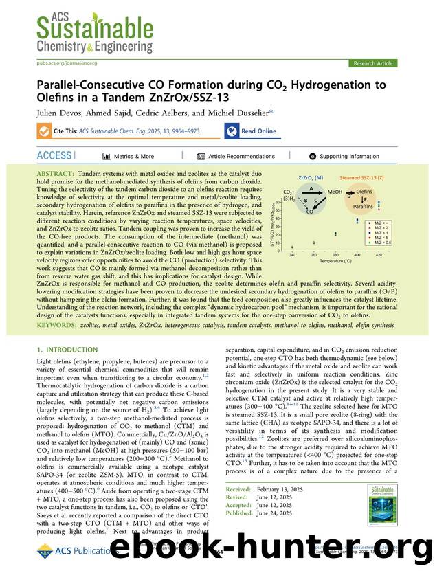 Parallel-Consecutive CO Formation during CO2 Hydrogenation to Olefins in a Tandem ZnZrOxSSZ-13 by Julien Devos Ahmed Sajid Cedric Aelbers and Michiel Dusselier