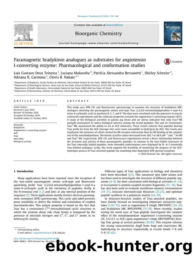 Paramagnetic bradykinin analogues as substrates for angiotensin I-converting enzyme: Pharmacological and conformation studies by unknow
