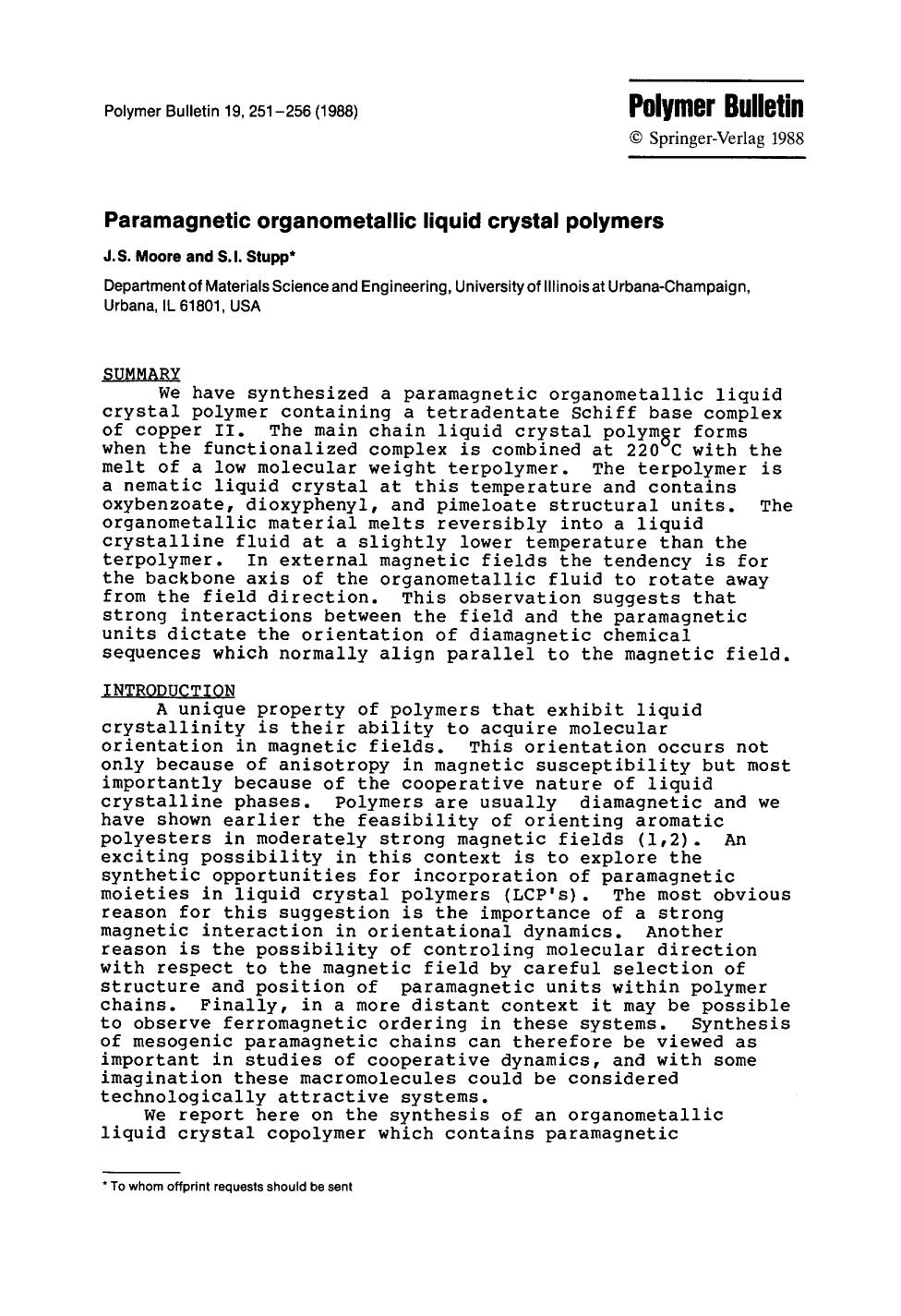 Paramagnetic organometallic liquid crystal polymers by Unknown