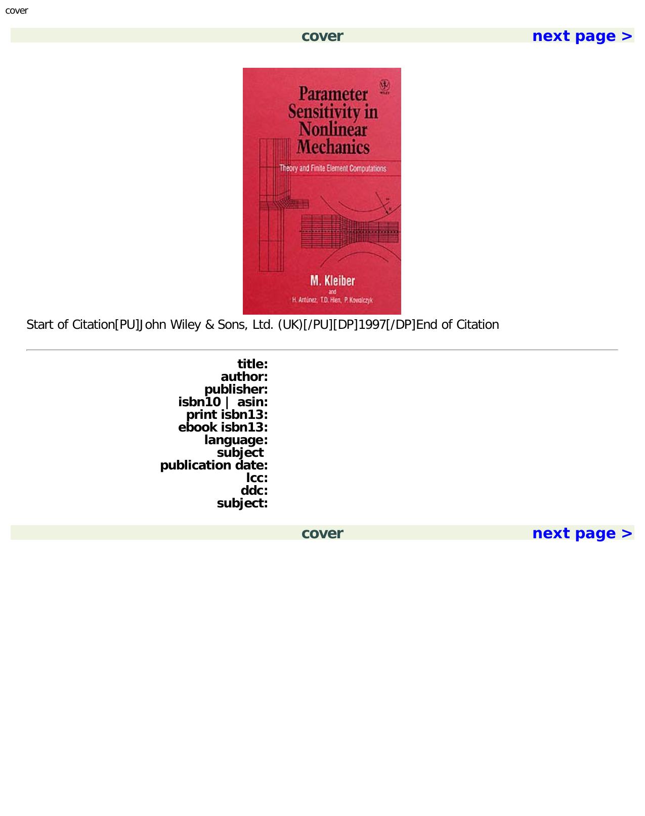 Parameter Sensitivity in Nonlinear Mechanics: Theory and Finite Element Computations by Michael Kleiber