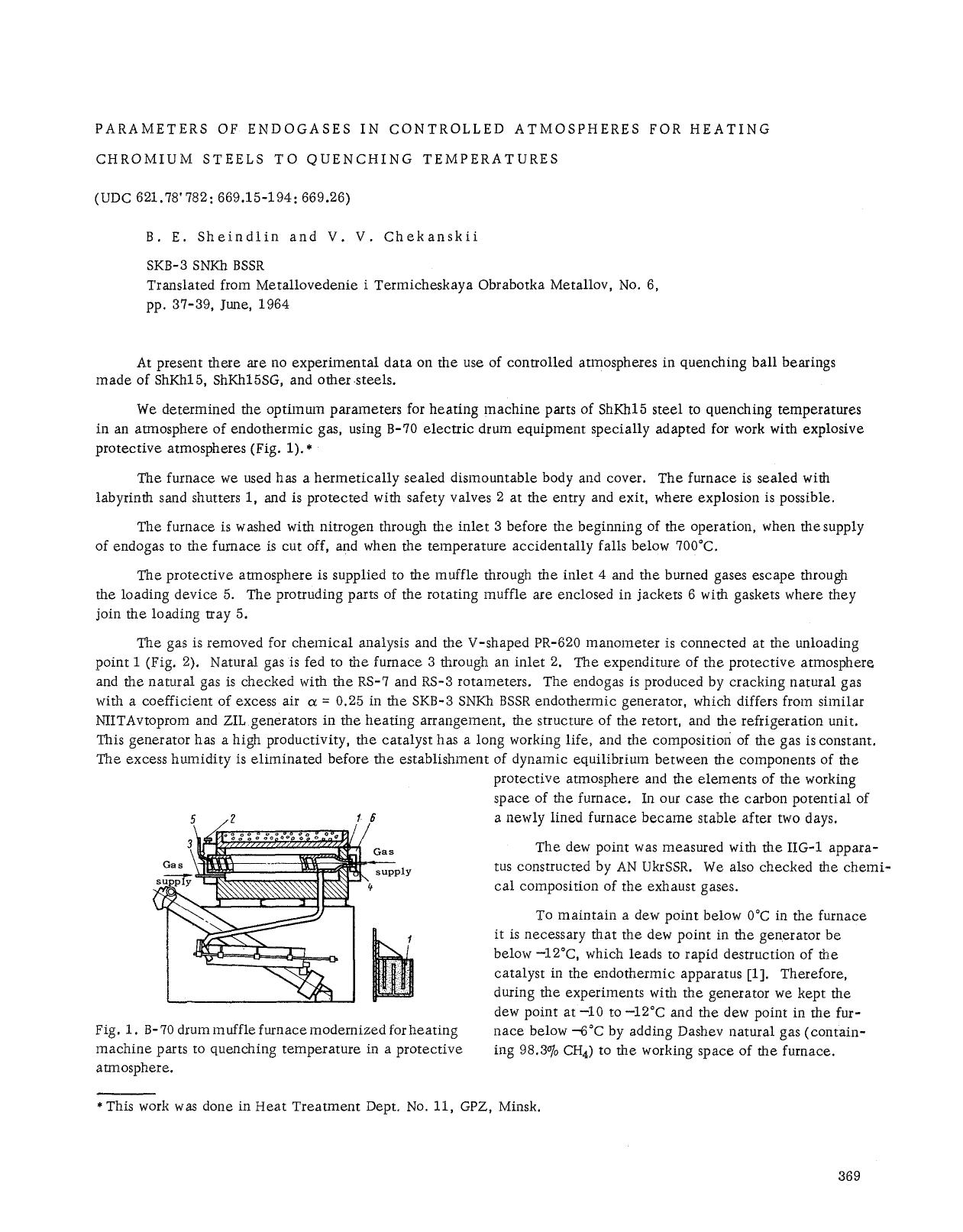 Parameters of endogases in controlled atmospheres for heating chromium steels to quenching temperatures by Unknown