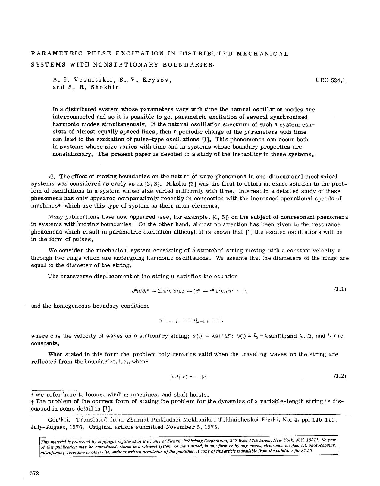 Parametric pulse excitation in distributed mechanical systems with nonstationary boundaries by Unknown