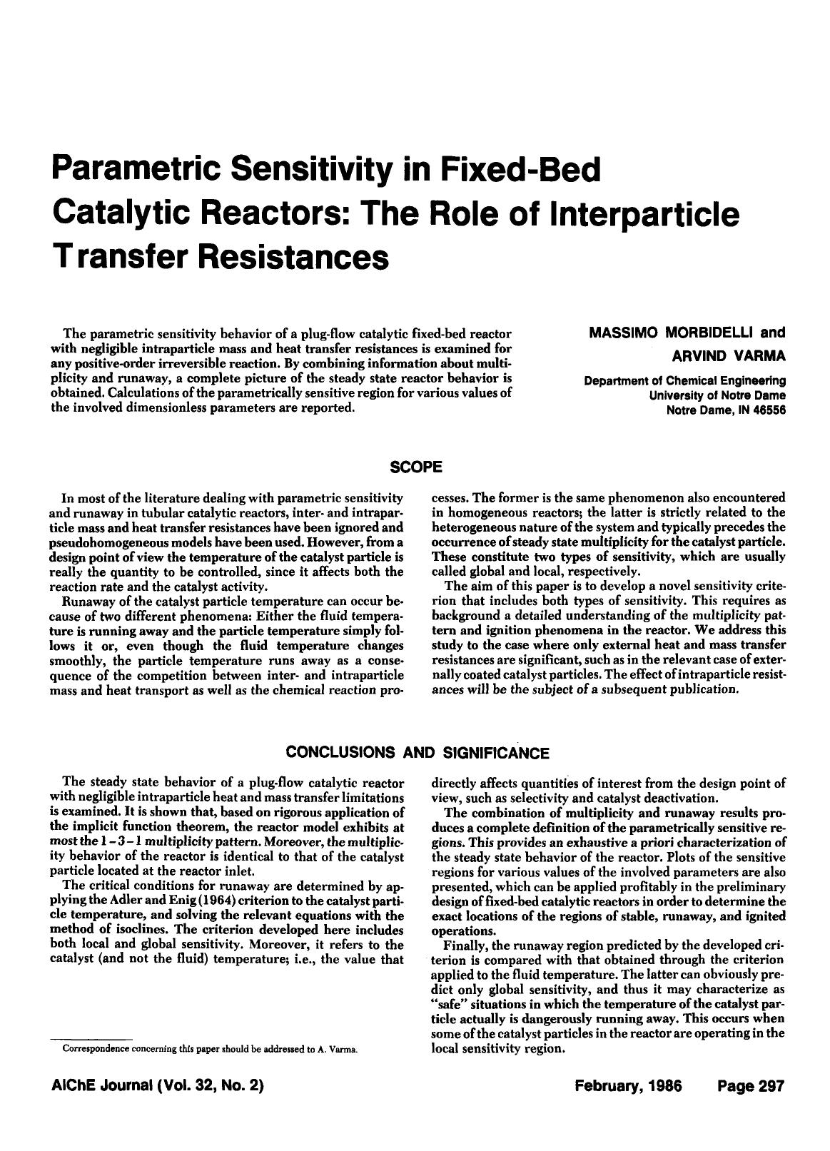 Parametric sensitivity in fixed-bed catalytic reactors: The role of interparticle transfer resistances by Unknown