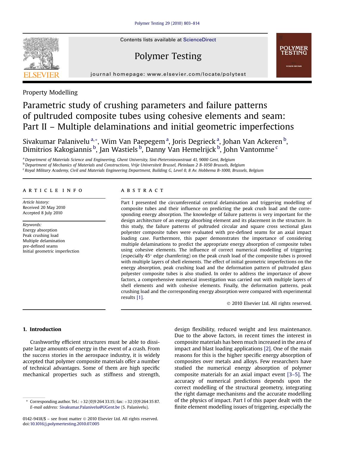 Parametric study of crushing parameters and failure patterns of pultruded composite tubes using cohesive elements and seam: Part II - Multiple delaminations and initial geometric imperfections by unknow