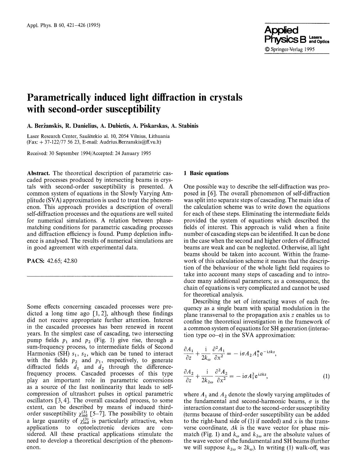 Parametrically induced light diffraction in crystals with second-order susceptibility by Unknown