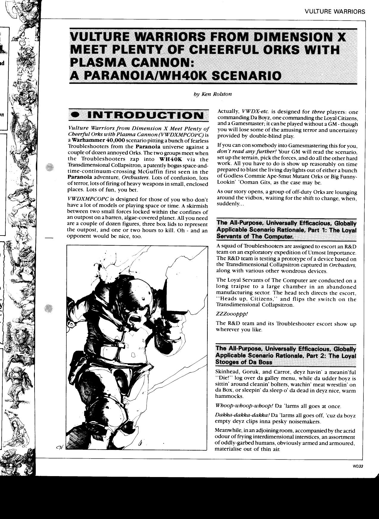 Paranoia - Vulture Warrior from Dimension X Meet Plenty of Cheerful Orks With Plasma Cannon (Paranoia by Warhammer 40k Scenario)