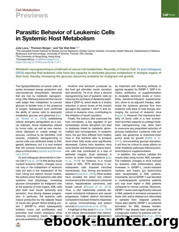 Parasitic Behavior of Leukemic Cells in Systemic Host Metabolism by Julie Leca & Thorsten Berger & Tak Wah Mak