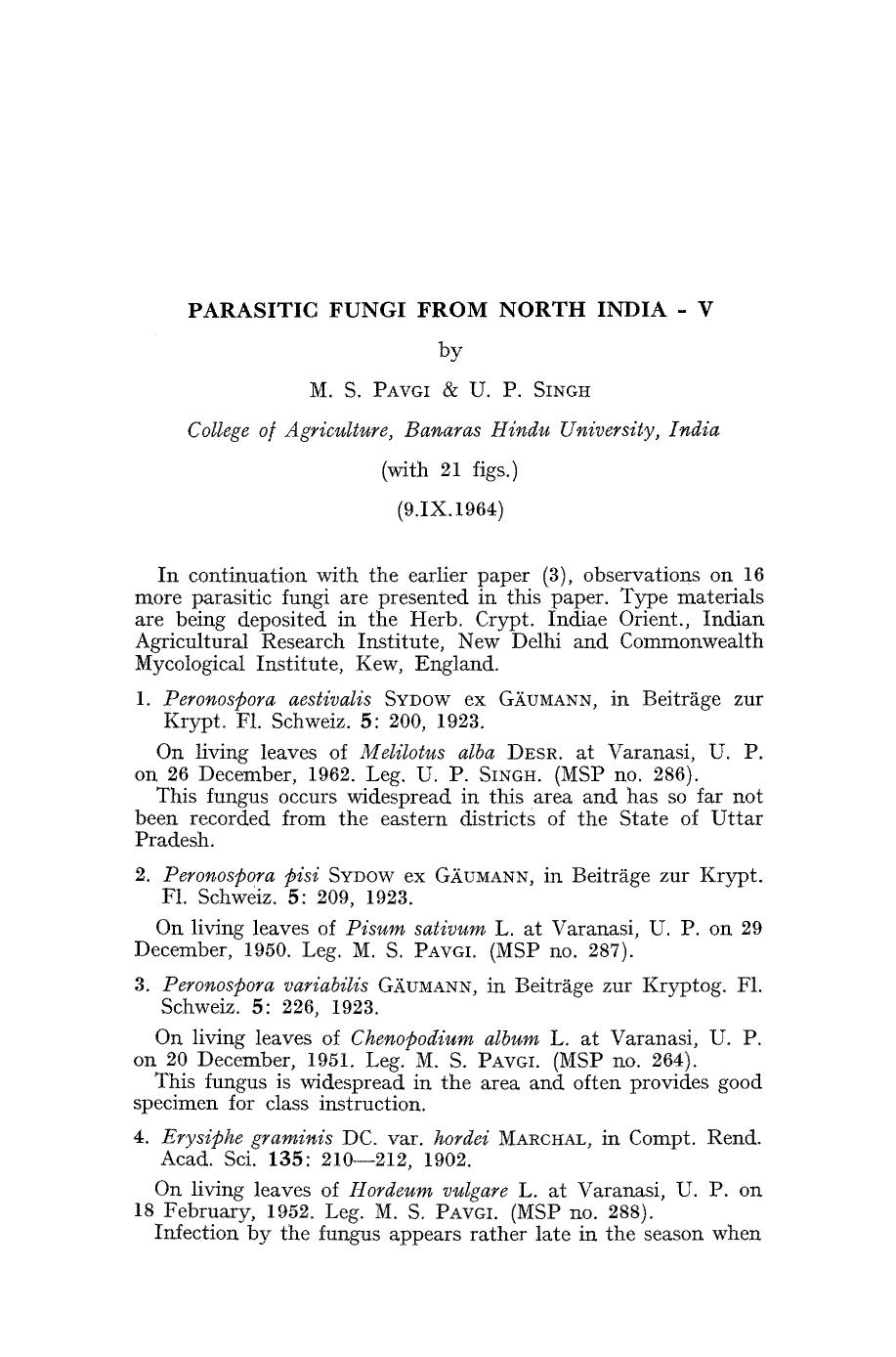 Parasitic fungi from North India - V by Unknown