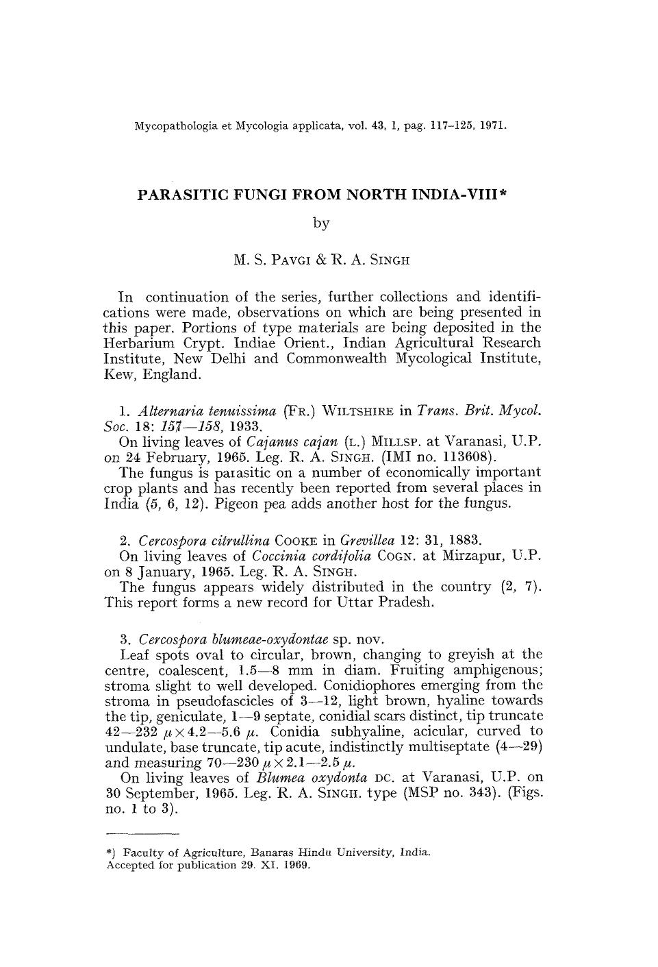 Parasitic fungi from North India-VIII by Unknown