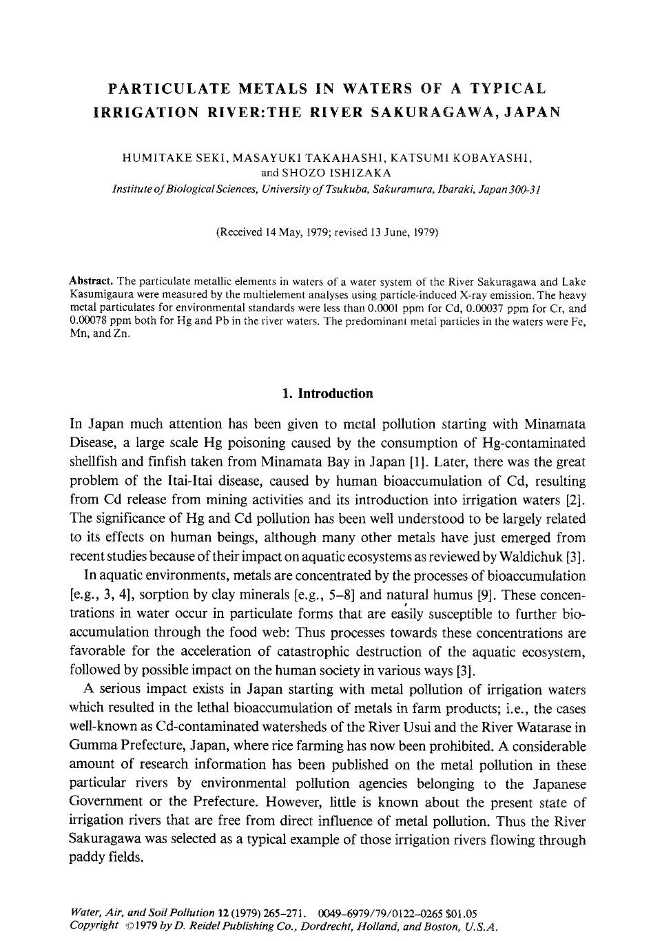 Paraticulate metals in waters of a typical irrigation river: The River Sakuragawa, Japan by Unknown