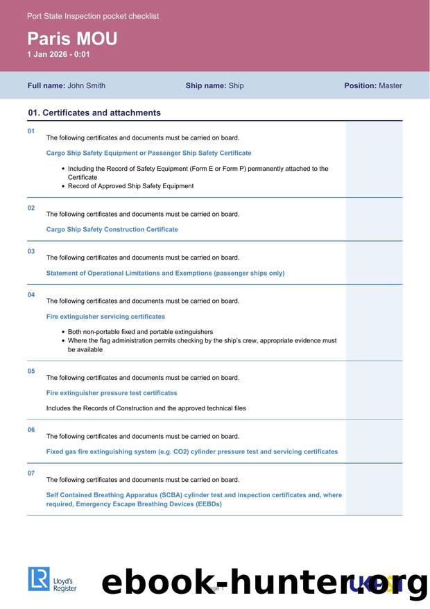 Paris MOU Port State Control Checklist by Unknown