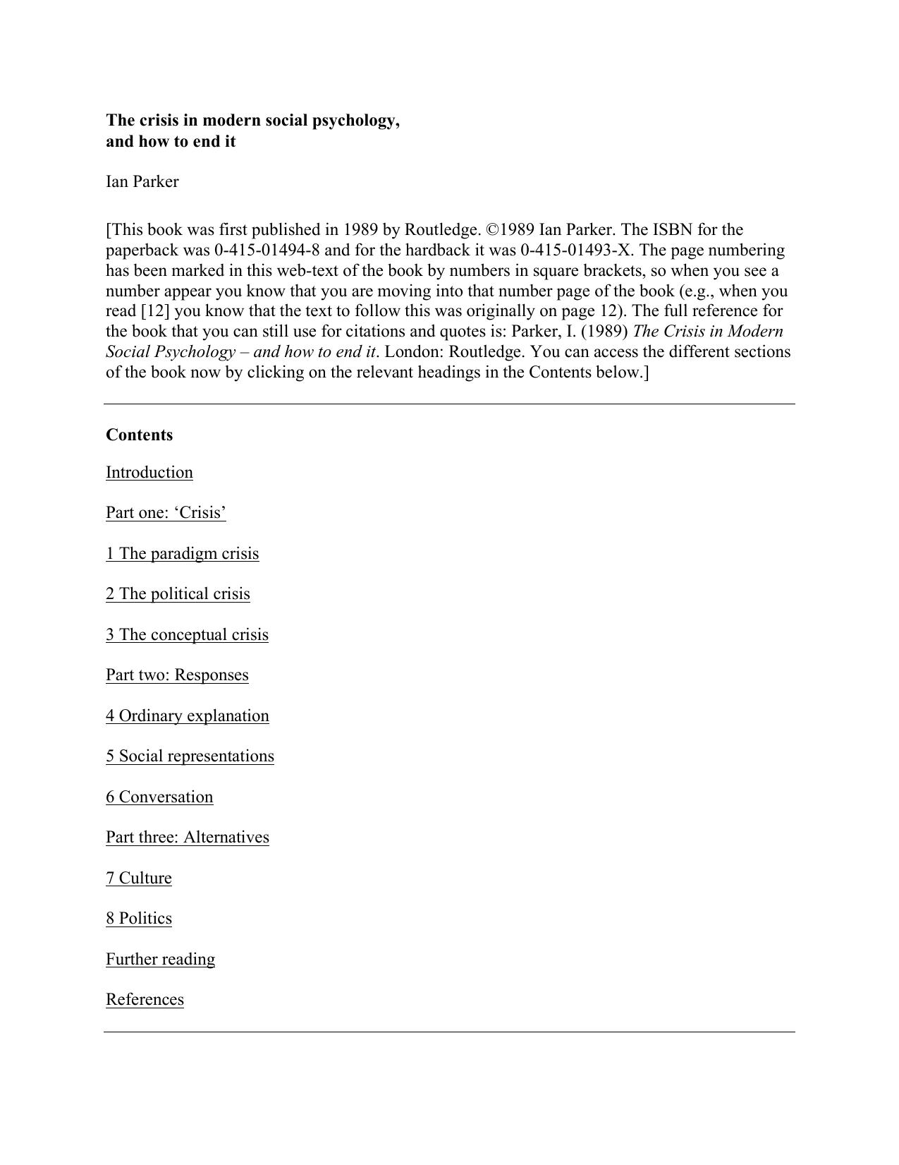 Parker by The Crisis in Modern Social Psychology & How to End it (1989)