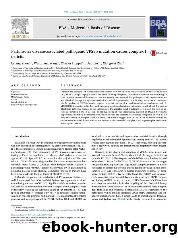 Parkinson's disease-associated pathogenic VPS35 mutation causes complex I deficits by Leping Zhou & Wenzhang Wang & Charles Hoppel & Jun Liu & Xiongwei Zhu