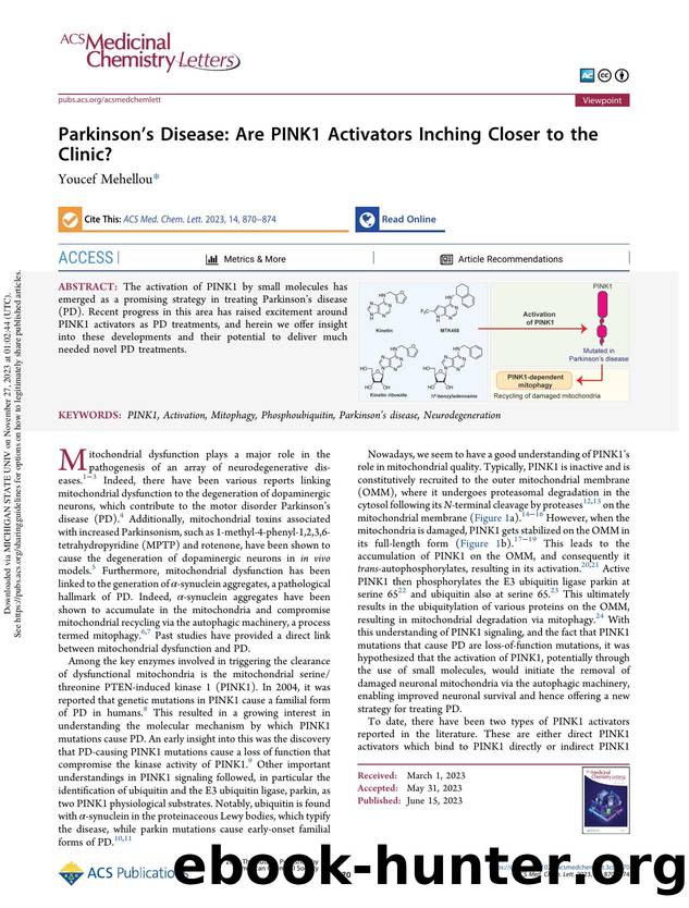 Parkinsonâs Disease: Are PINK1 Activators Inching Closer to the Clinic? by Youcef Mehellou
