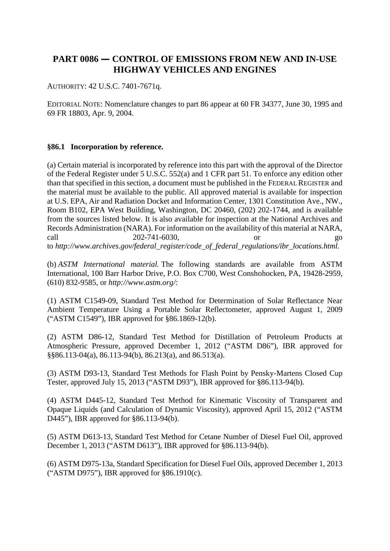 Part 40 - Title 86 - Control of Emissions from New and In-Use Highway Vehicles and Engines by Redistributed by Regs4ships Ltd