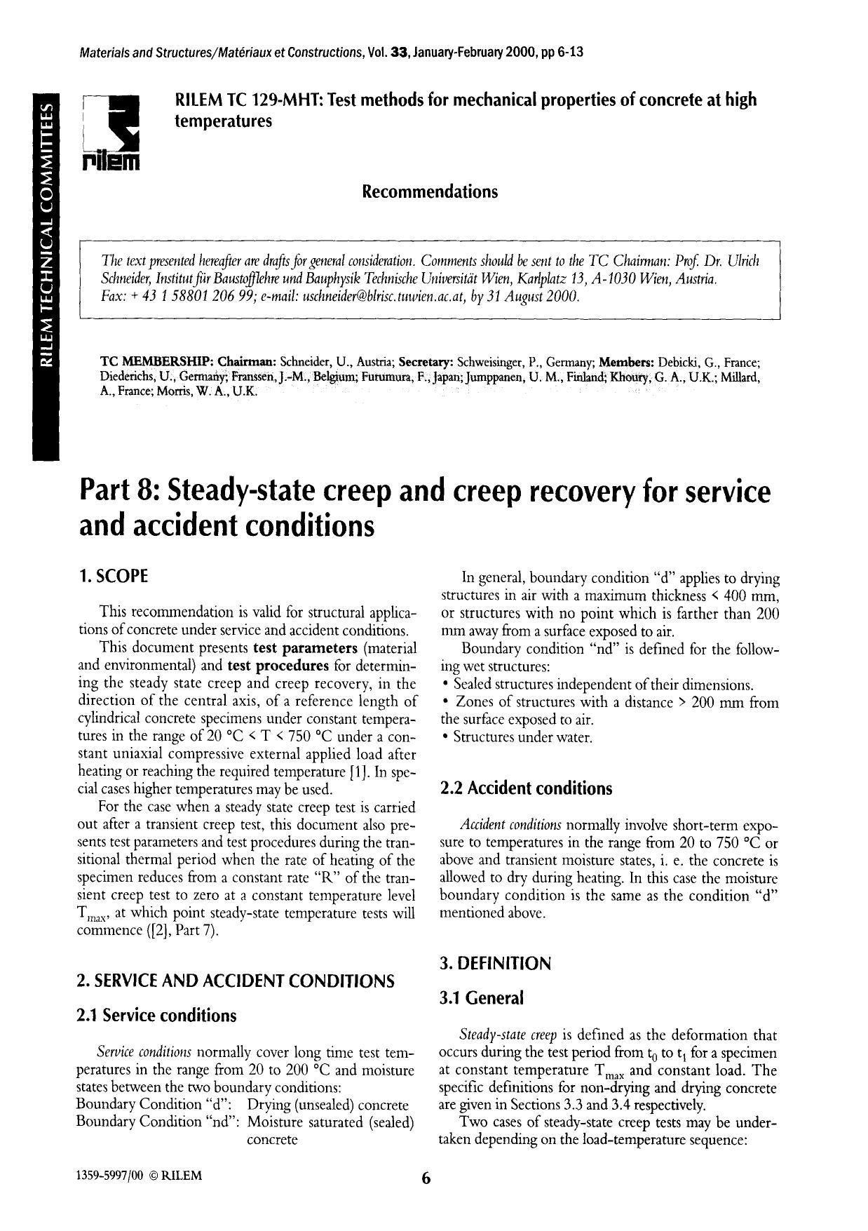 Part 8: Steady-state creep and creep recovery for service and accident conditions by Unknown