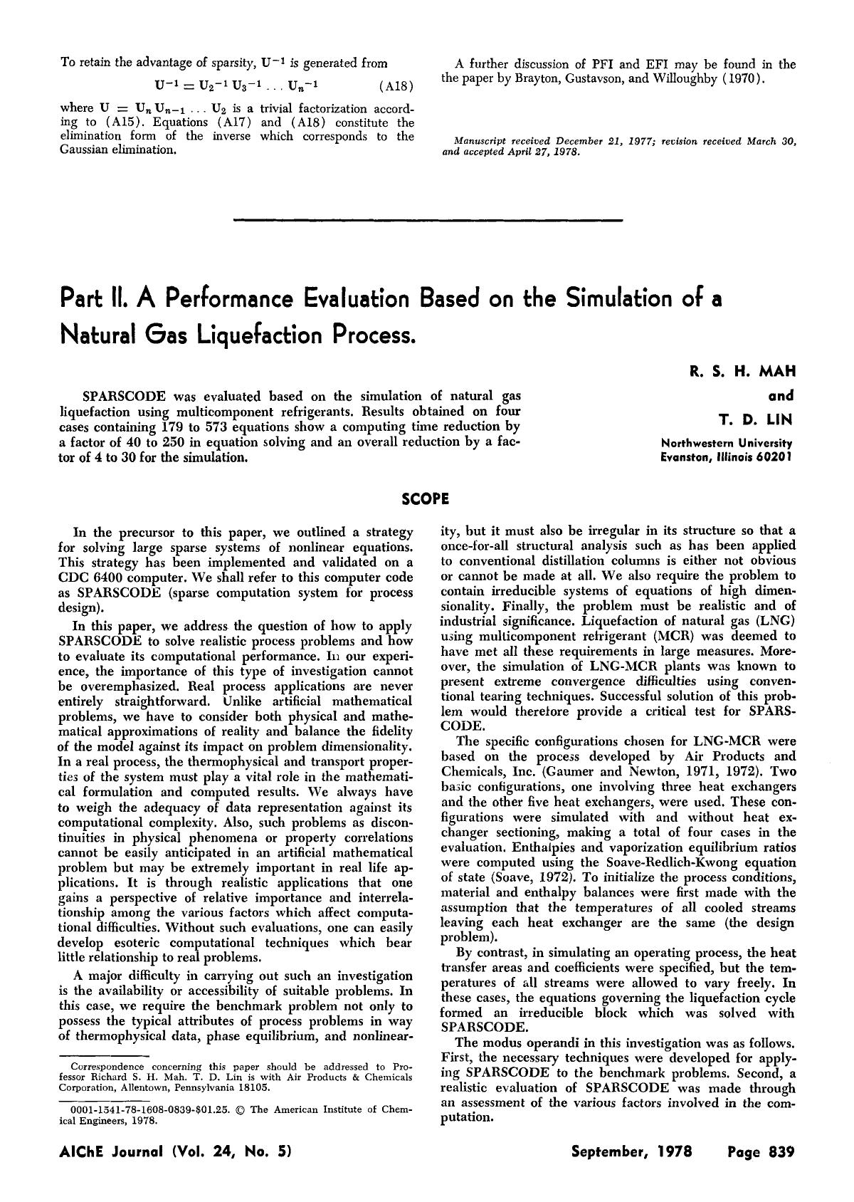 Part II. A performance evaluation based on the simulation of a natural gas liquefaction process by Unknown