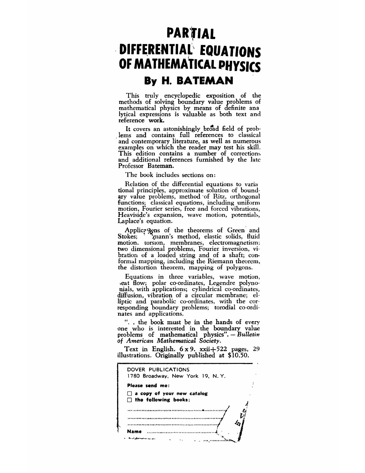 Partial differential equations of mathematical physics by Harry Bateman