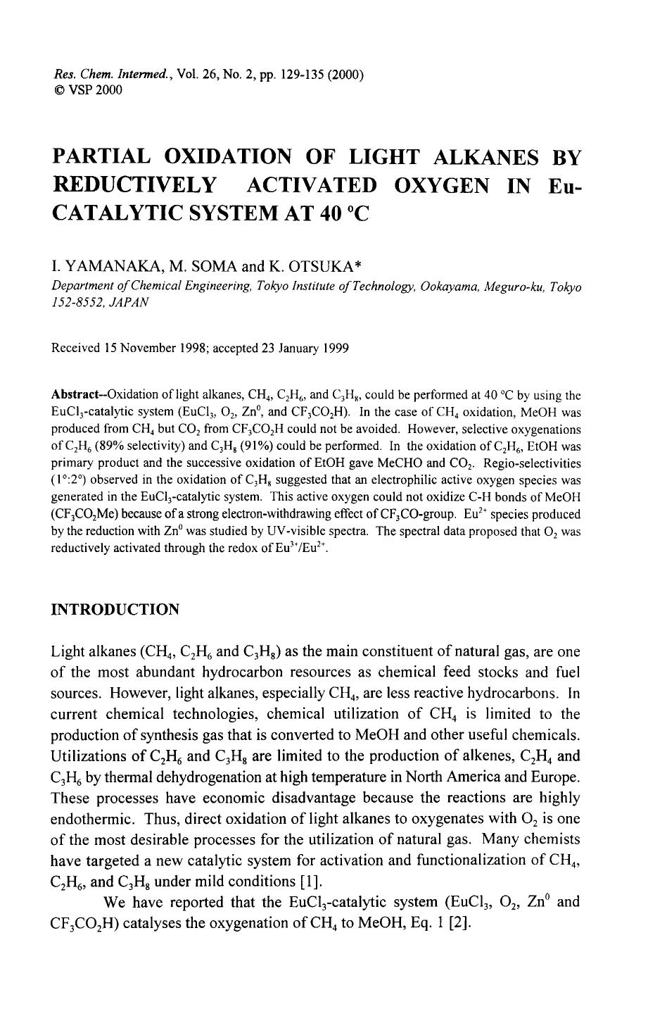 Partial oxidation of light alkanes by reductively activated oxygen in Eu-catalytic system at 40&#x00B0;C by Unknown