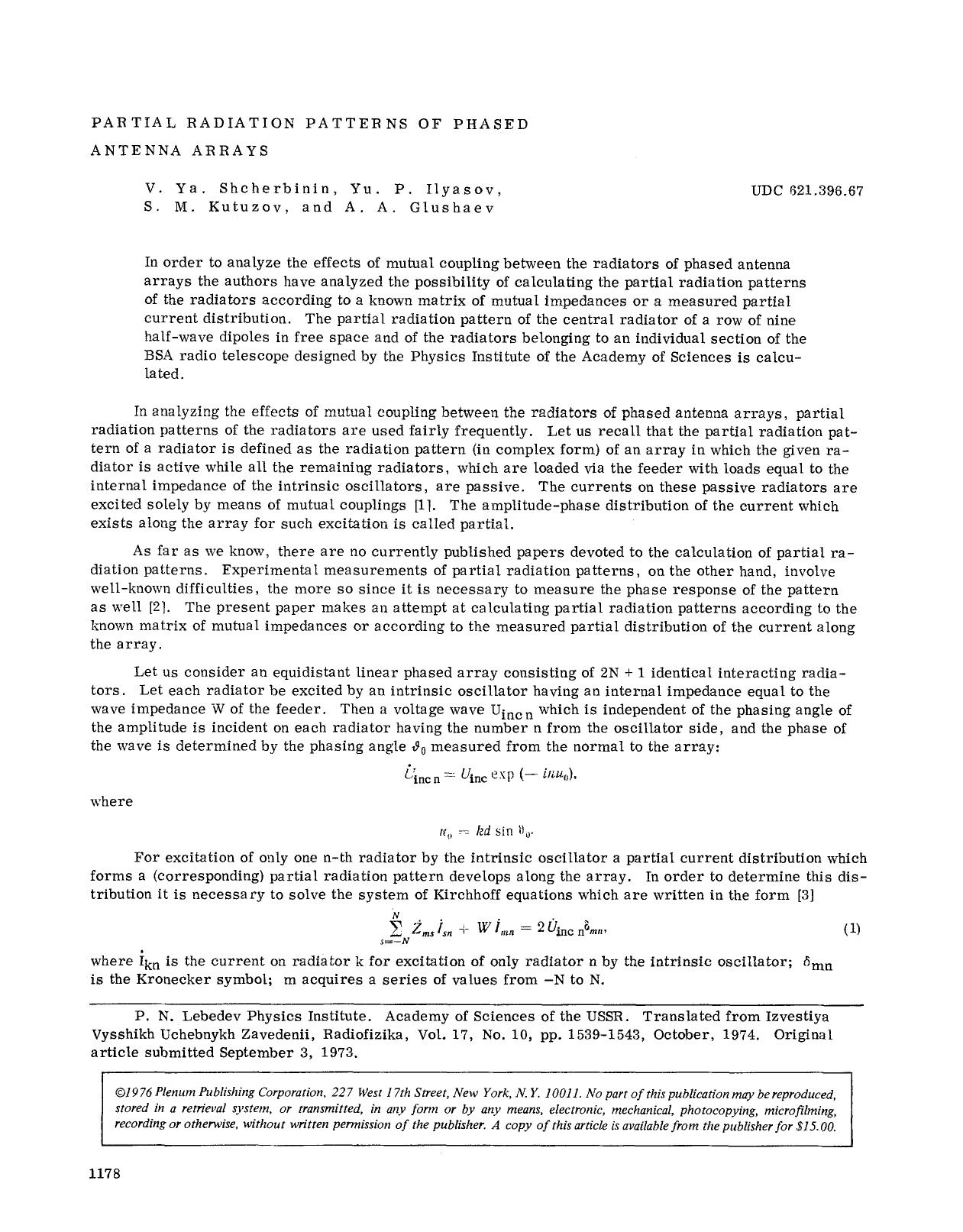 Partial radiation patterns of phased antenna arrays by Unknown
