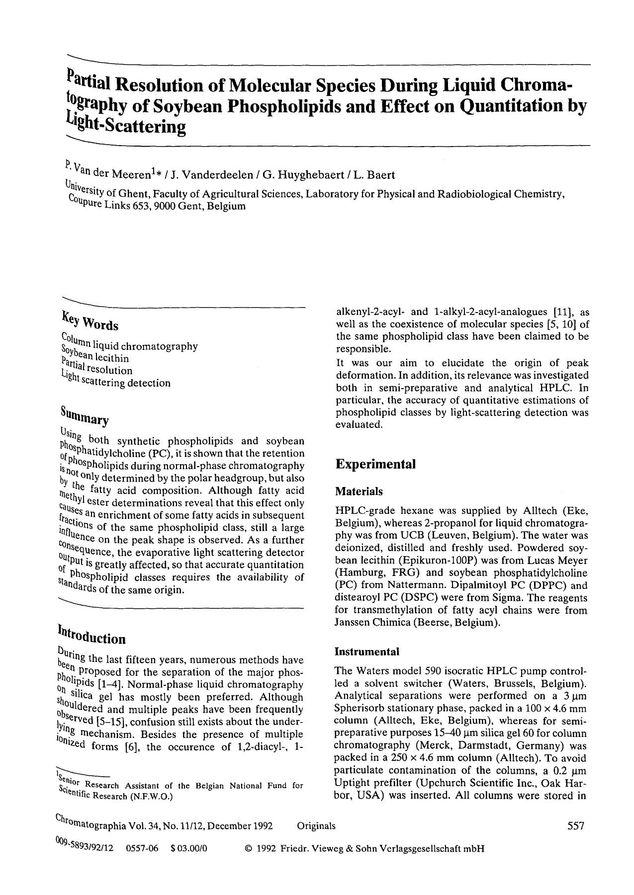 Partial resolution of molecular species during liquid chromatography of soybean phospholipids and effect on quantitation by light-scattering by Unknown
