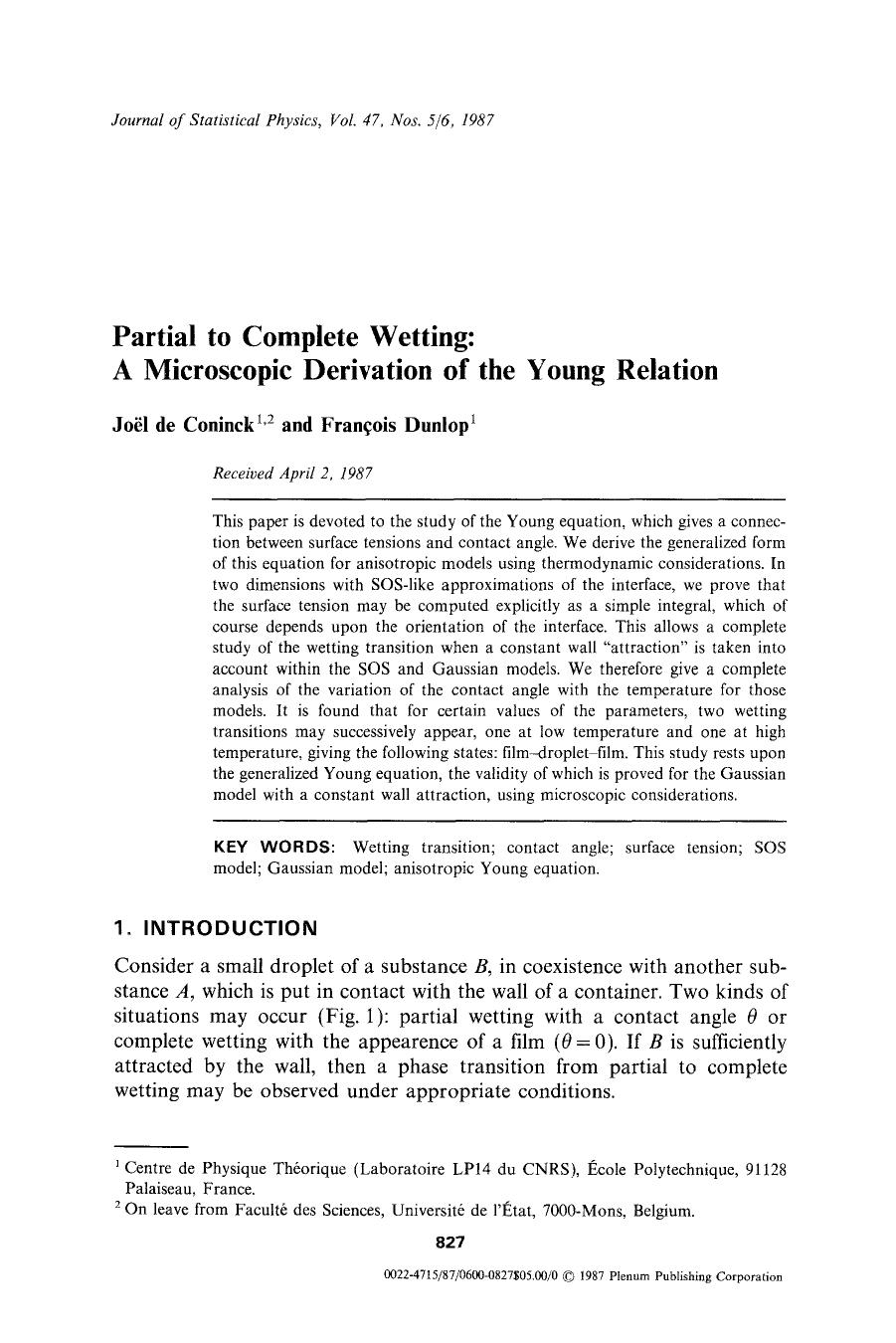 Partial to complete wetting: A microscopic derivation of the Young relation by Unknown