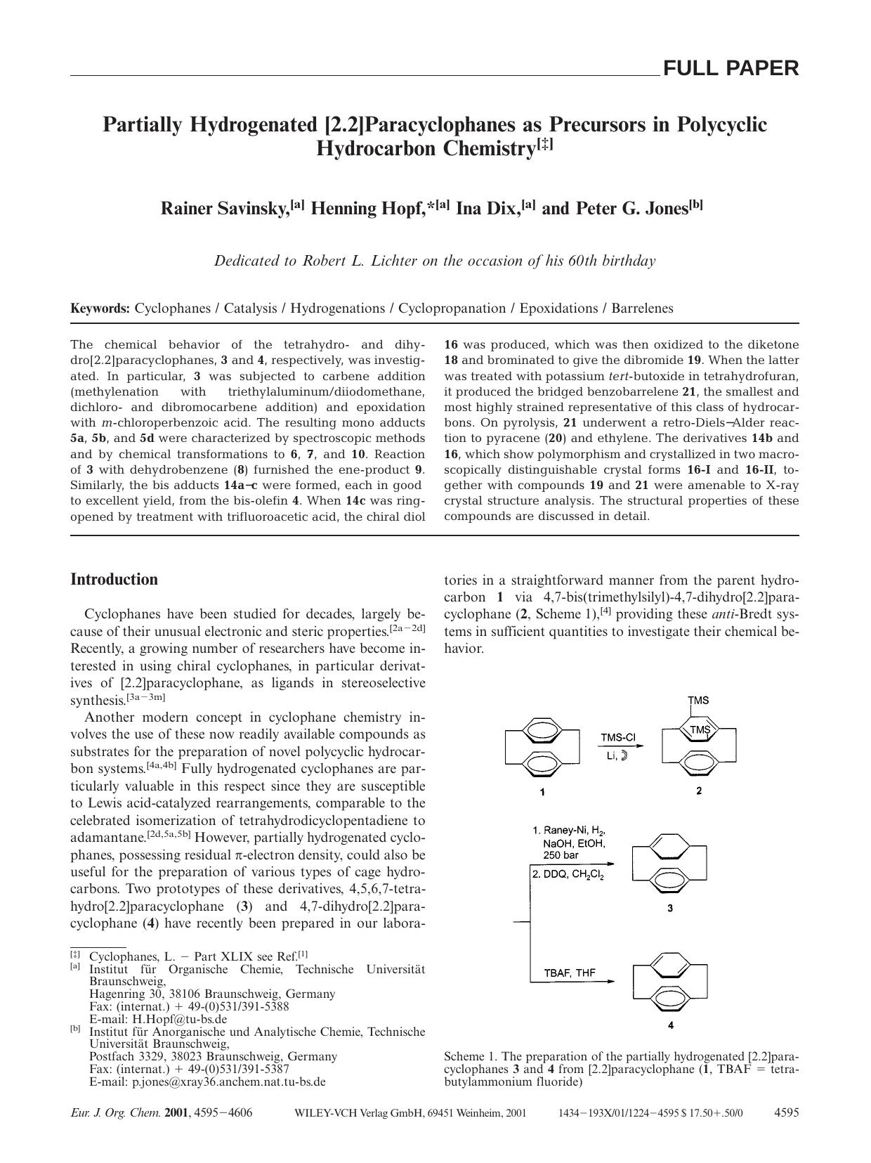 Partially Hydrogenated [2.2]Paracyclophanes as Precursors in Polycyclic Hydrocarbon Chemistry by Unknown