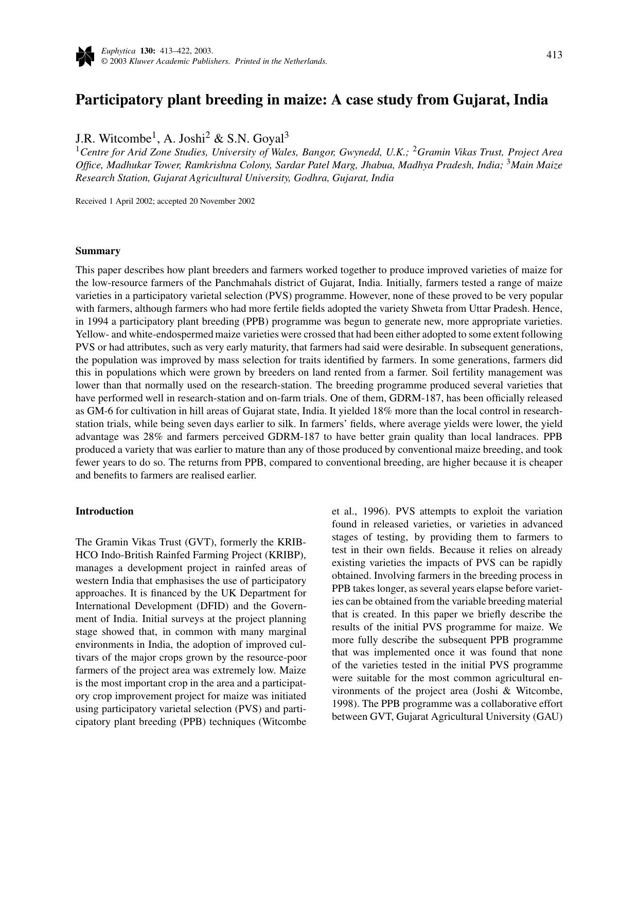 Participatory plant breeding in maize: A case study from Gujarat, India by Unknown