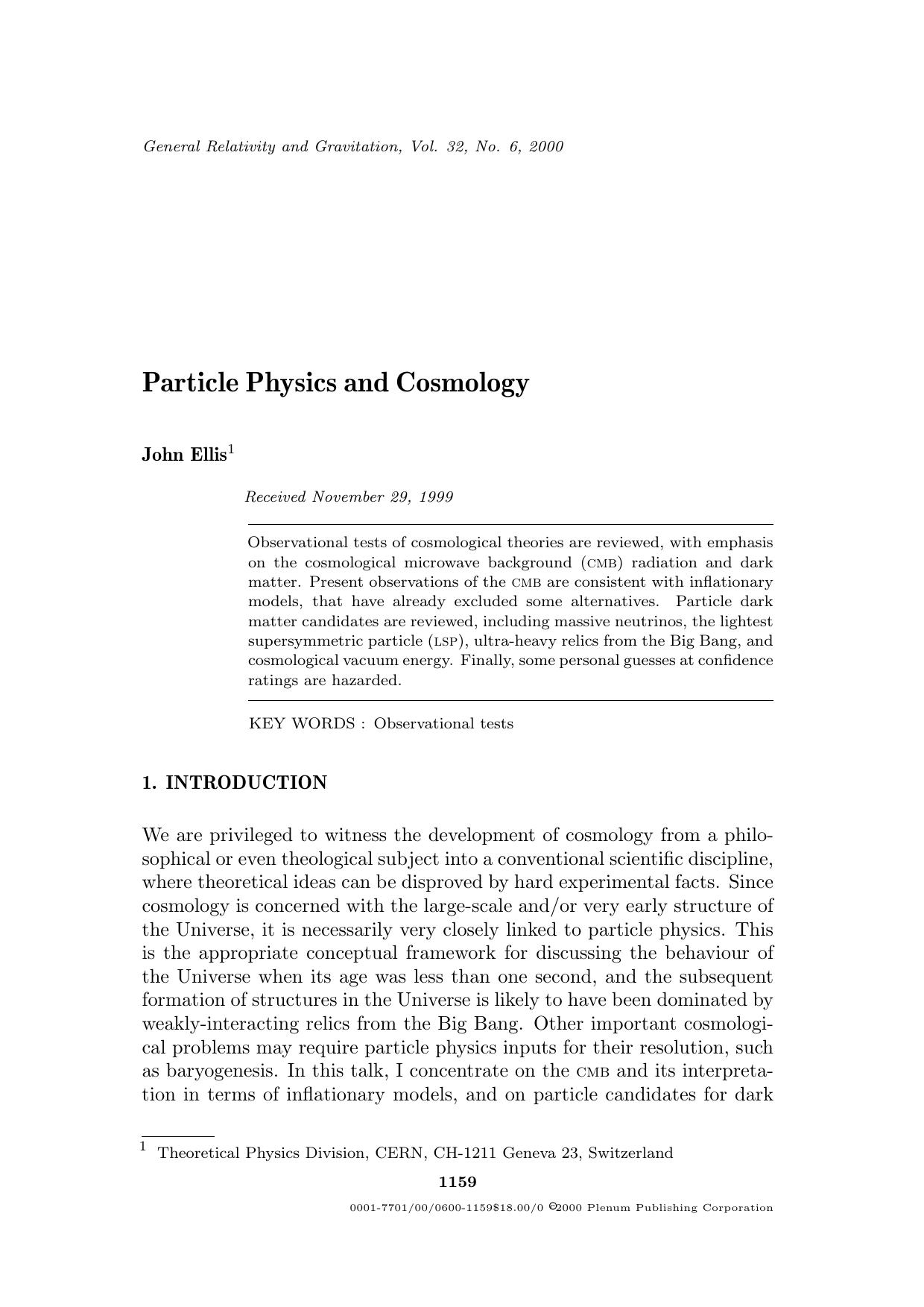 Particle Physics and Cosmology by Unknown