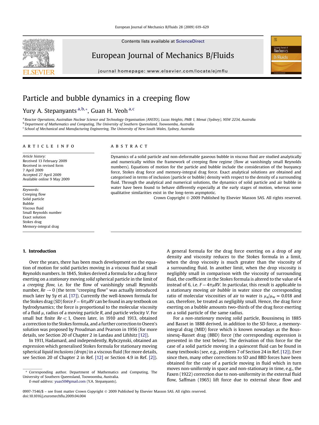 Particle and bubble dynamics in a creeping flow by Yury A. Stepanyants; Guan H. Yeoh