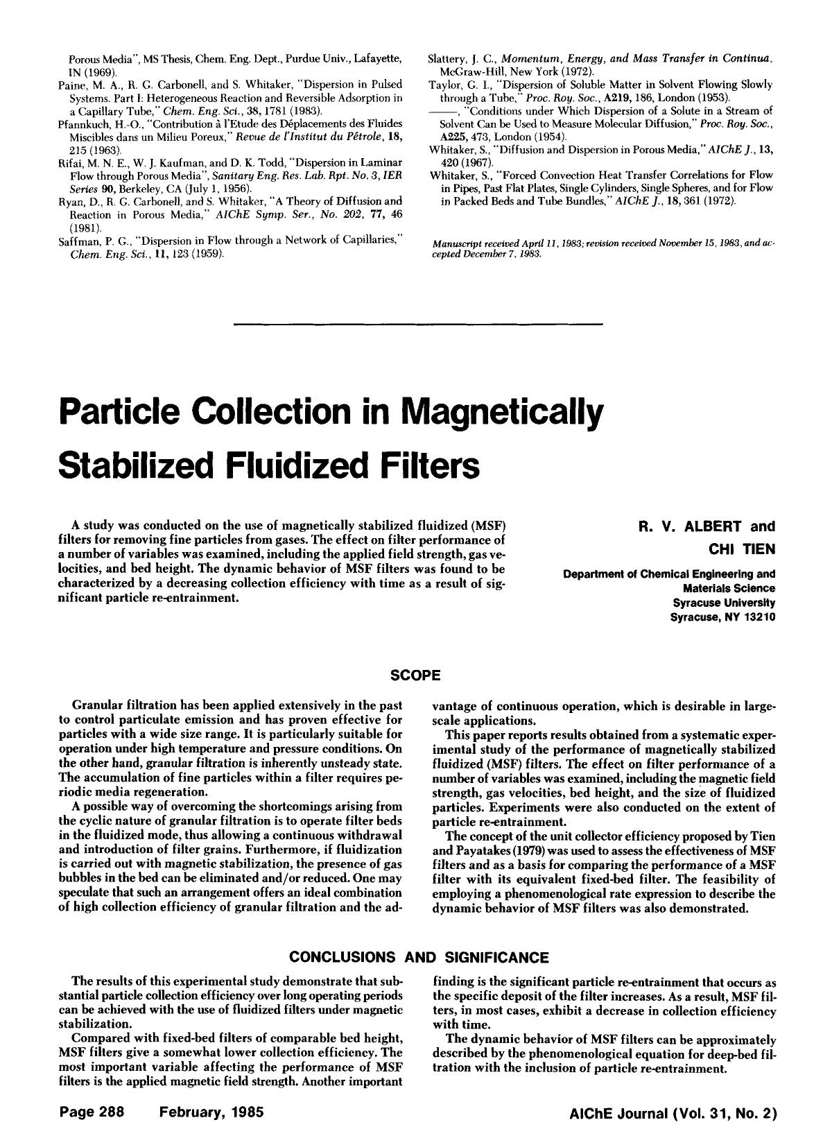 Particle collection in magnetically stabilized fluidized filters by Unknown
