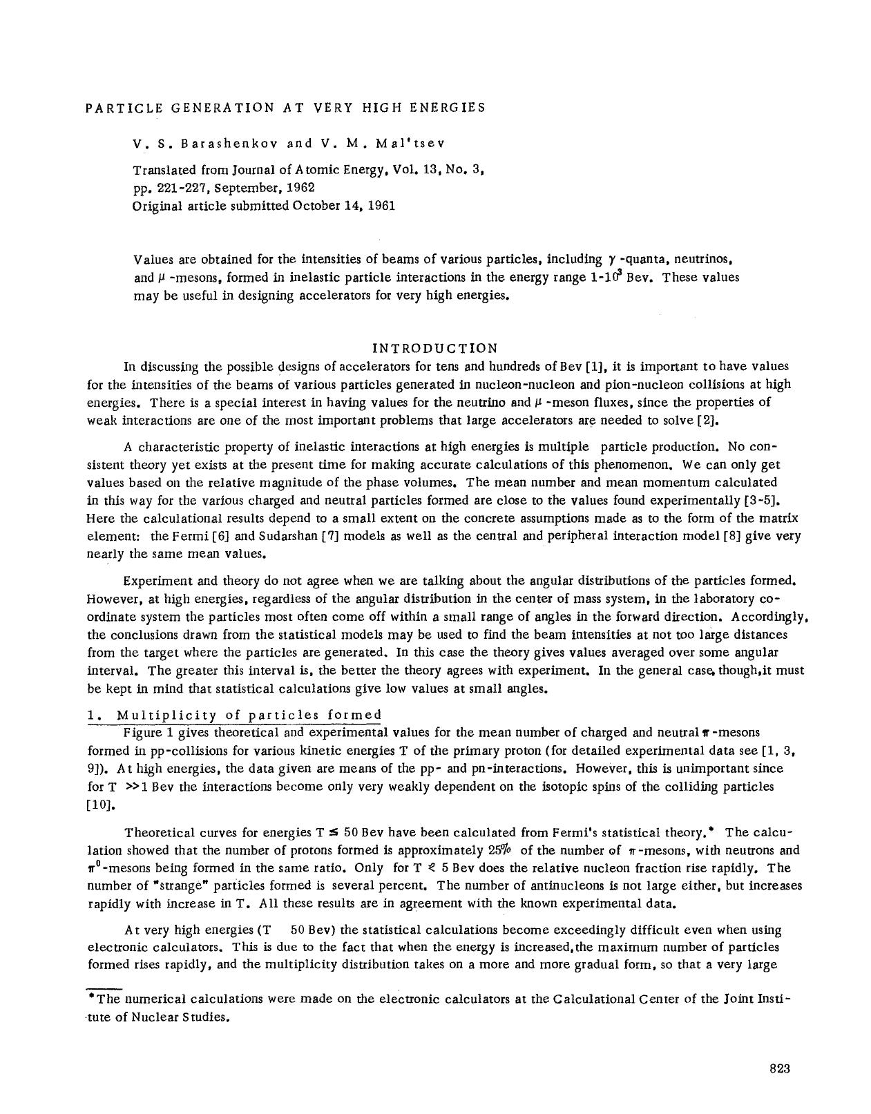 Particle generation at very high energies by Unknown