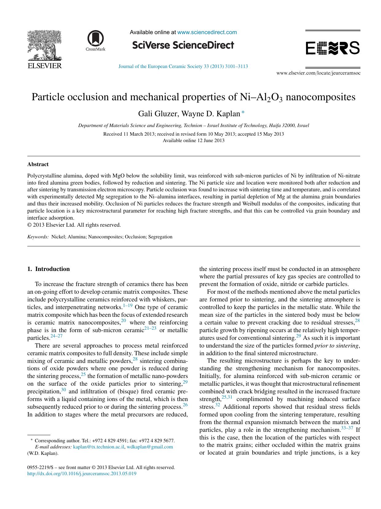Particle occlusion and mechanical properties of NiâAl2O3 nanocomposites by Gali Gluzer