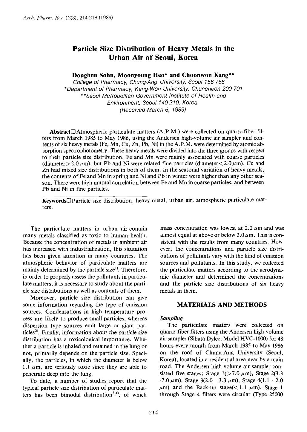 Particle size distribution of heavy metals in the urban air of Seoul, Korea by Unknown