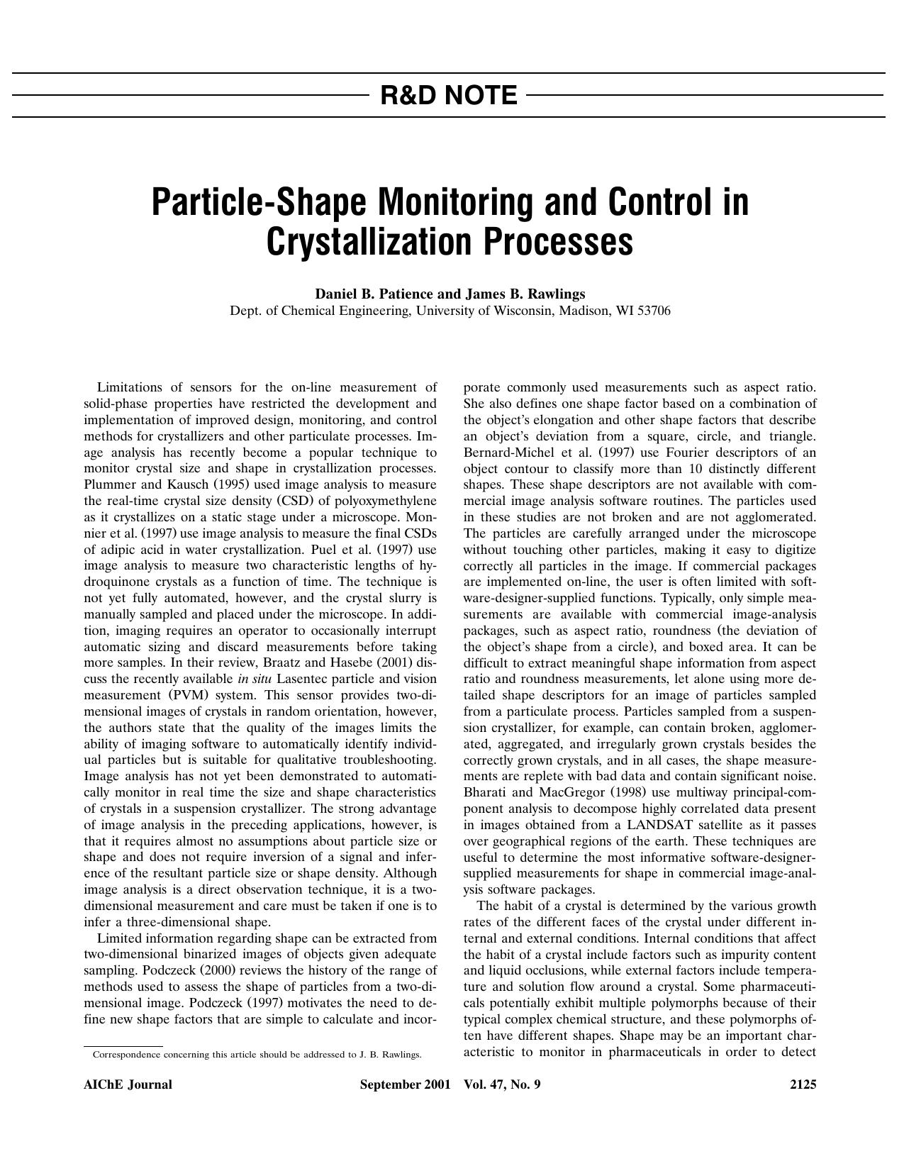 Particle-shape monitoring and control in crystallization processes by ?