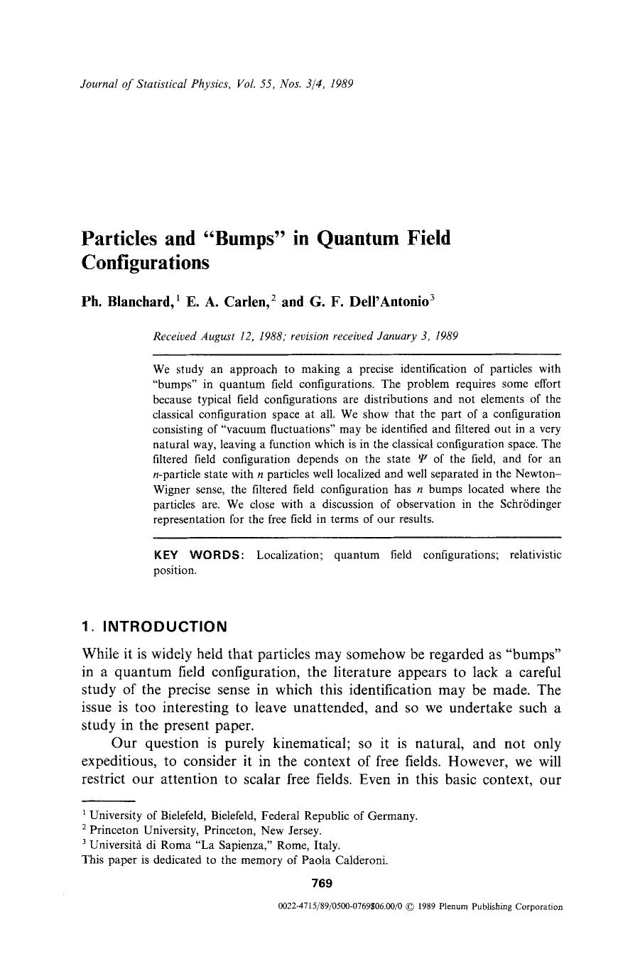 Particles and &#x201C;bumps&#x201D; in quantum field configurations by Unknown