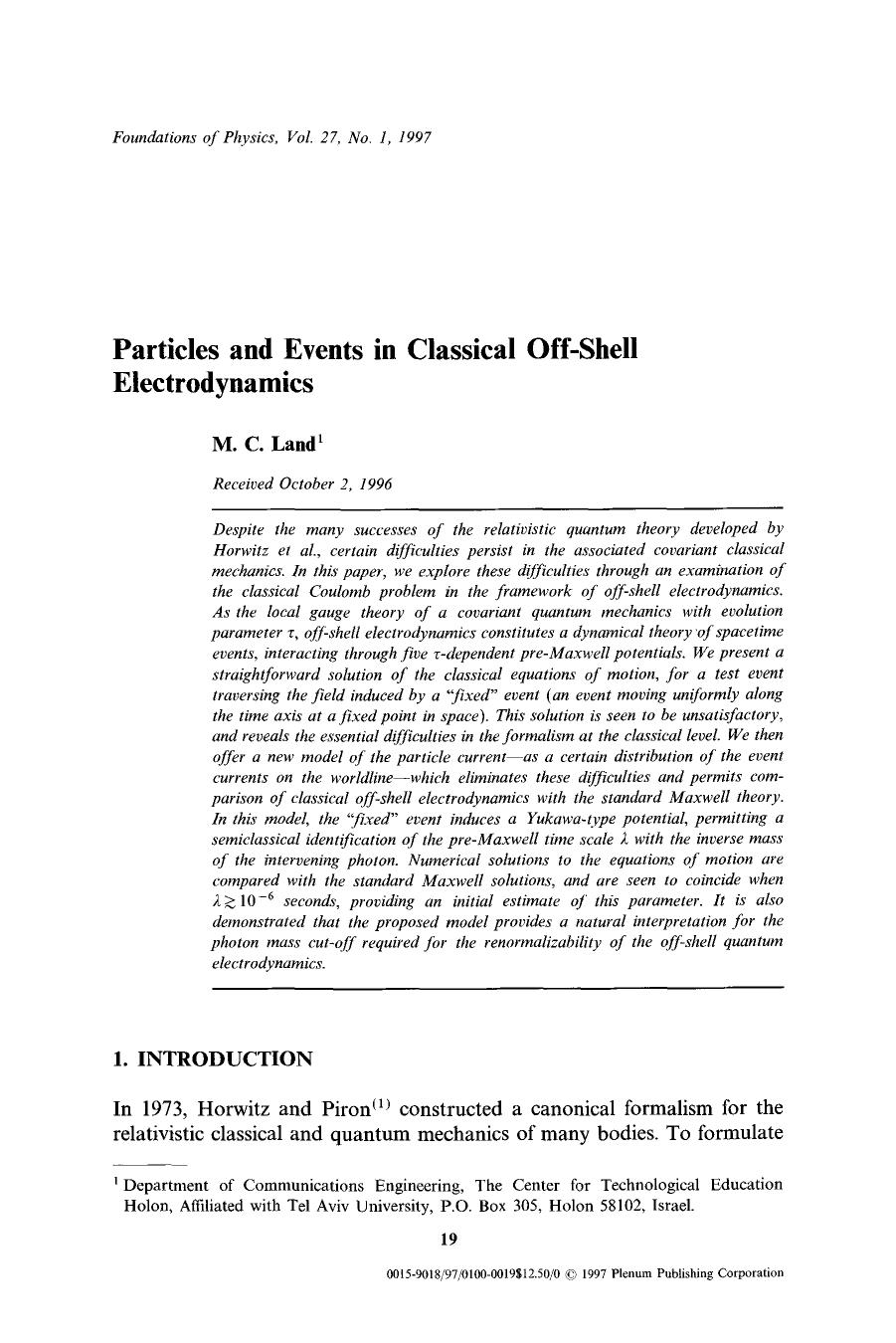 Particles and events in classical off-shell electrodynamics by Unknown