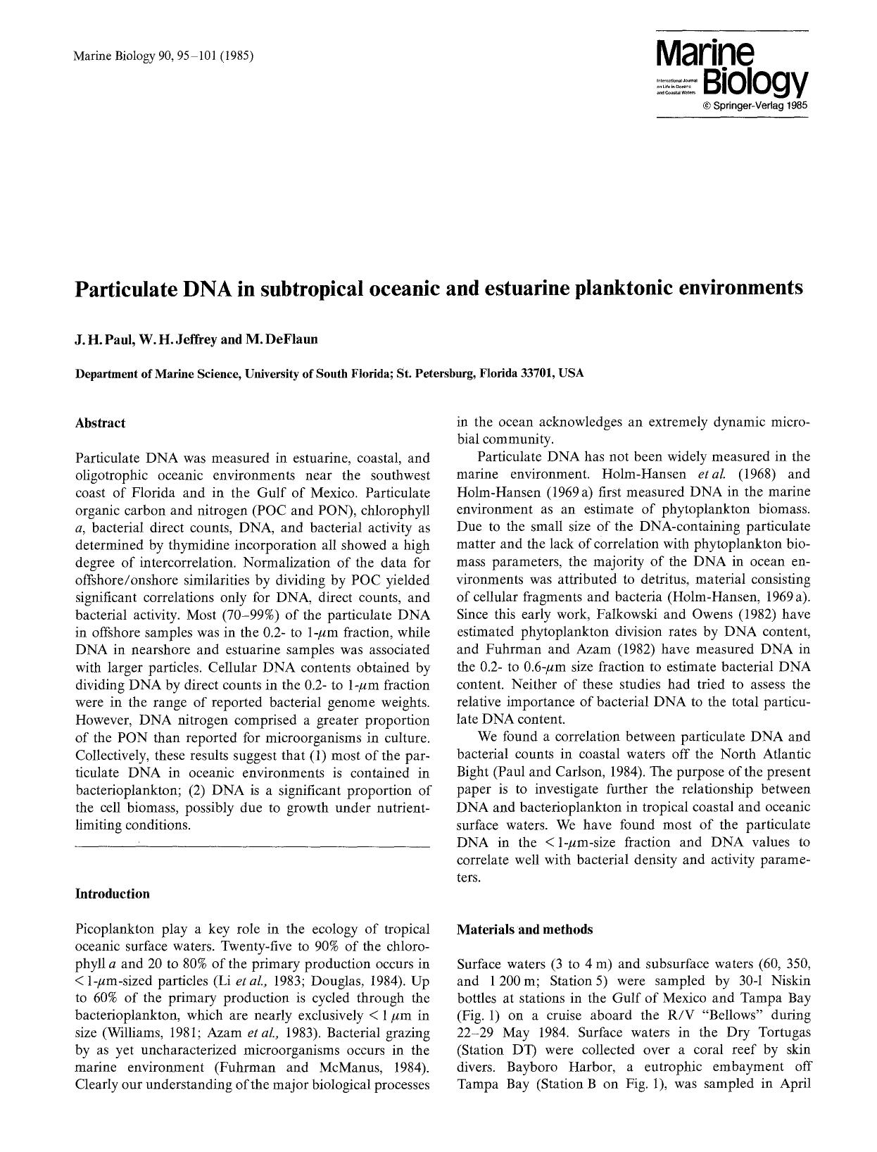 Particulate DNA in subtropical oceanic and estuarine planktonic environments by Unknown