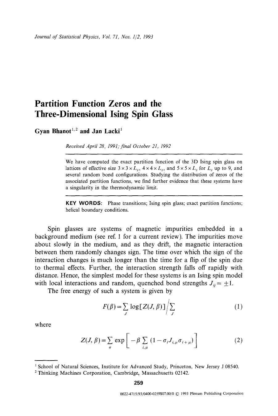 Partition function zeros and the three-dimensional Ising spin glass by Unknown